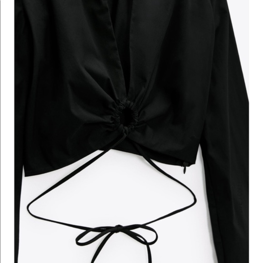 NWT Zara black crop top poplin shirt - Picture 3 of 8